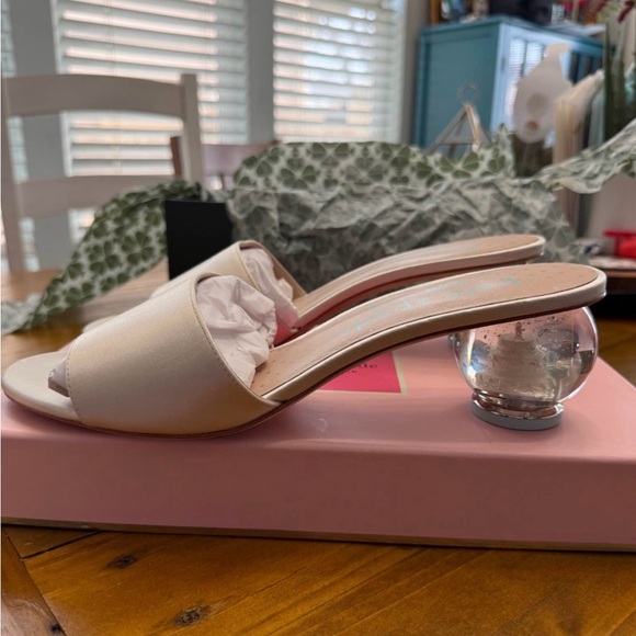 NWT Kate Spade White Satin Slide Sandals - Picture 6 of 8